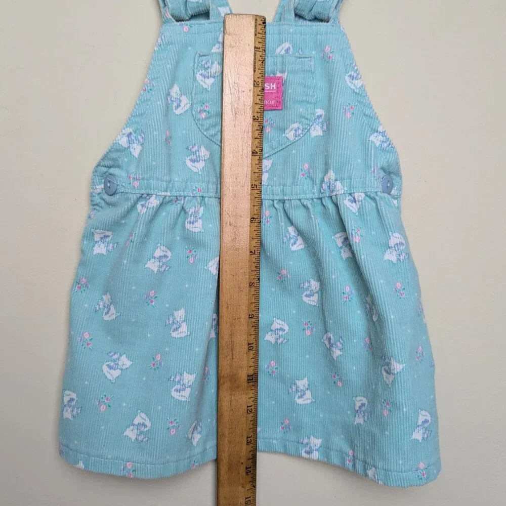 Vintage‎ OshKosh Blue Cats Corduroy Dress Overall Jumper Sz 24 M USA Union Made